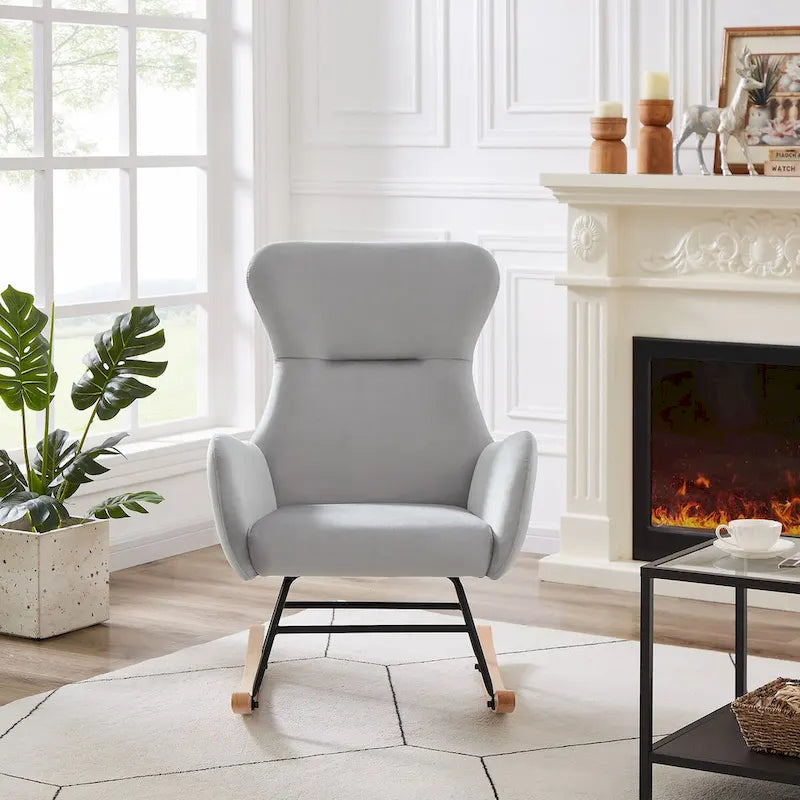 Fauteuil à bascule en tissu Teddy pour le salon
