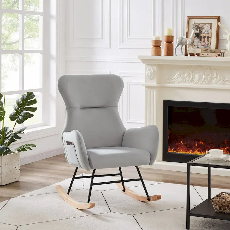 Fauteuil à bascule en tissu Teddy pour le salon