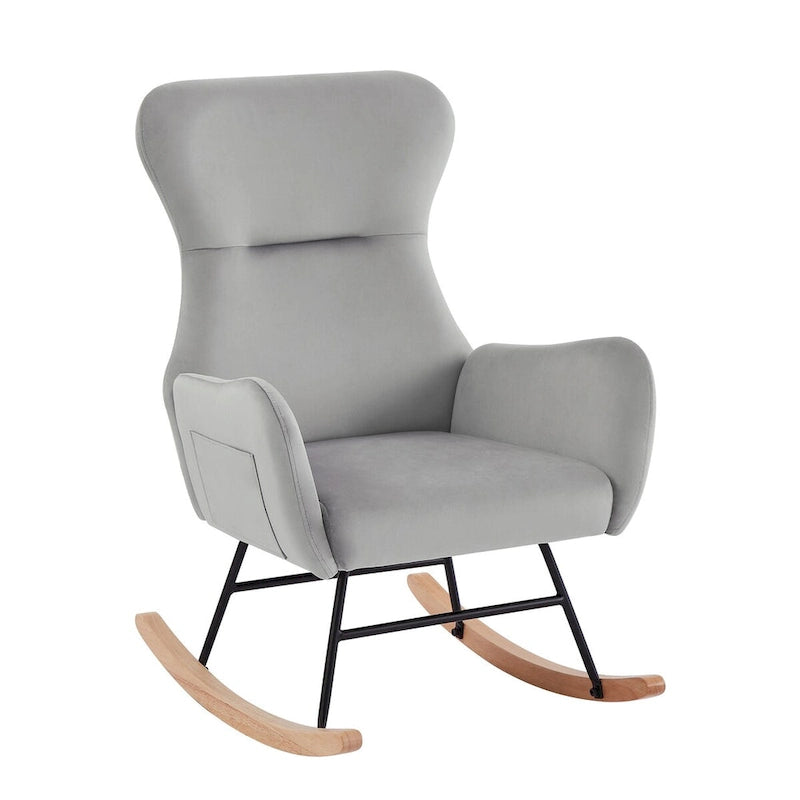 Fauteuil à bascule en tissu Teddy pour le salon