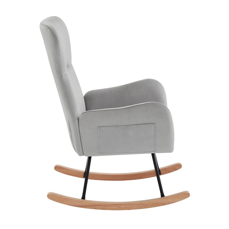 Fauteuil à bascule en tissu Teddy pour le salon