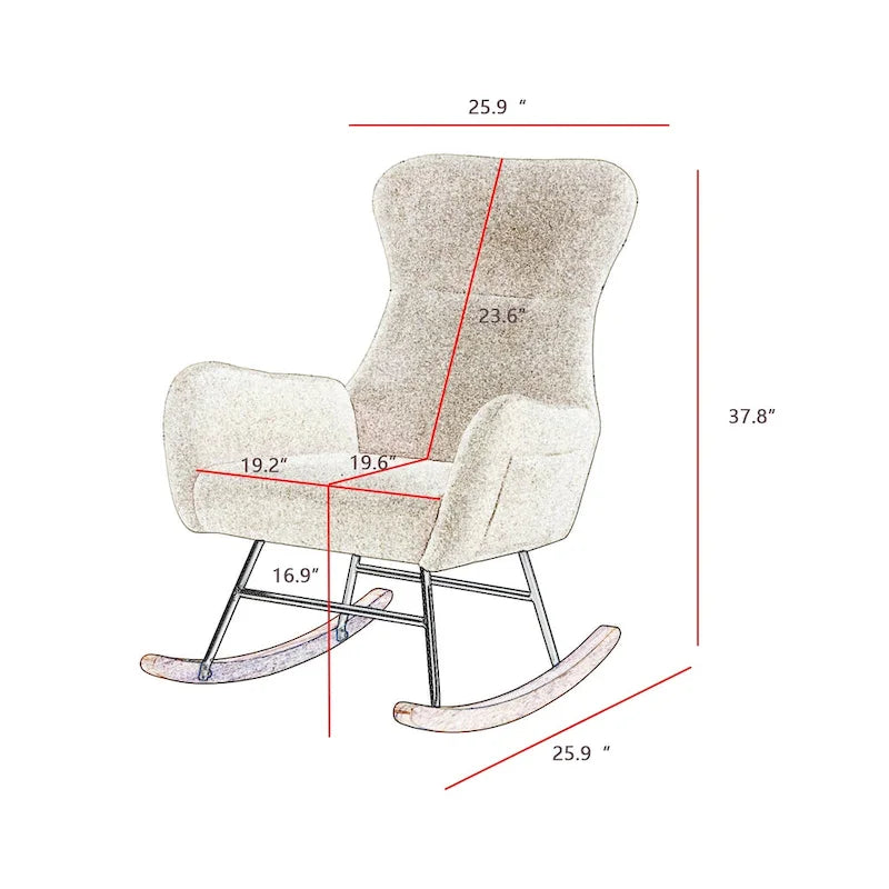 Fauteuil à bascule en tissu Teddy pour le salon