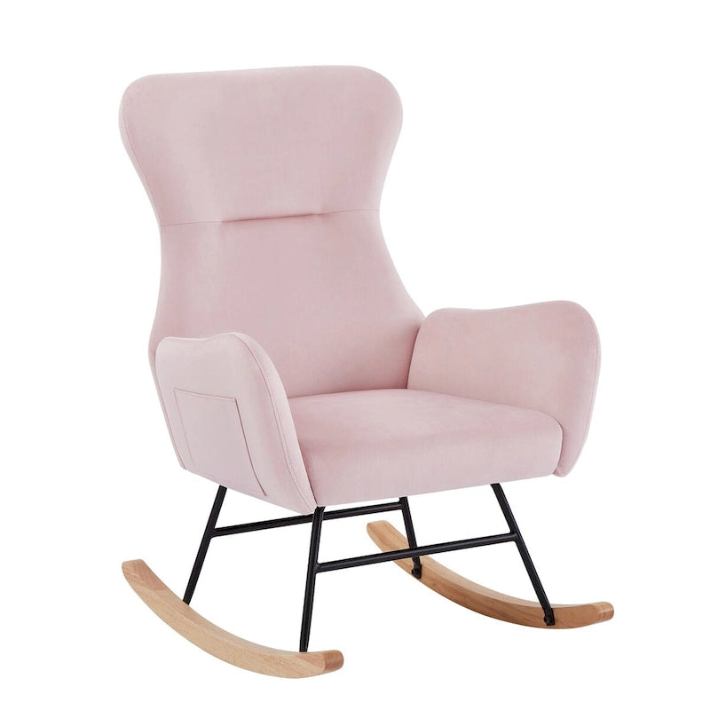Fauteuil à bascule en tissu Teddy pour le salon