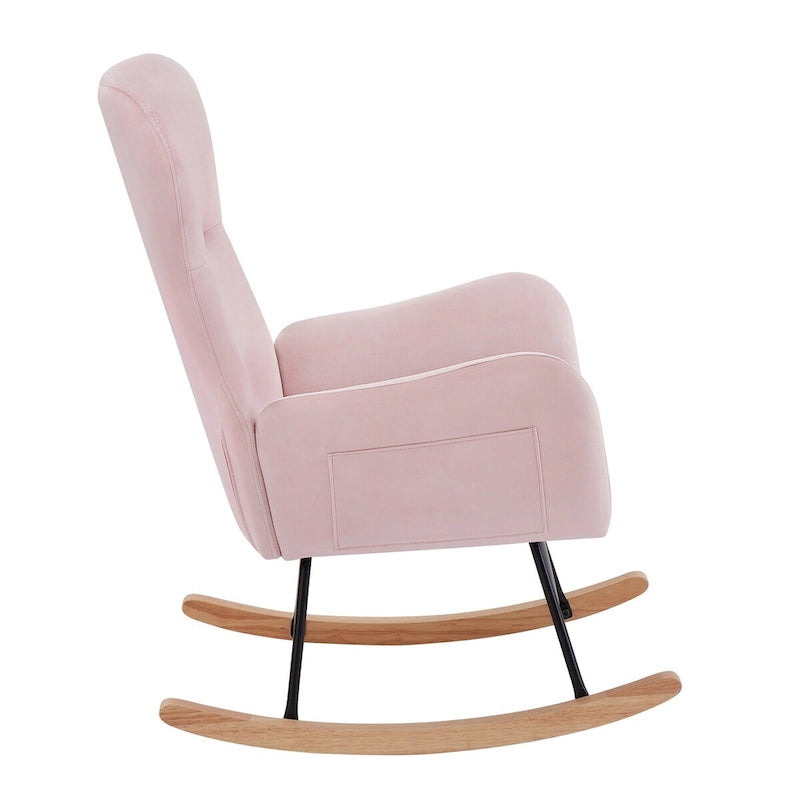 Fauteuil à bascule en tissu Teddy pour le salon
