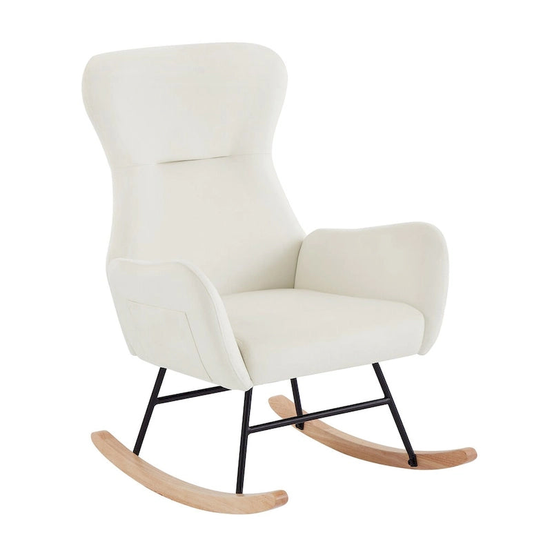 Fauteuil à bascule en tissu Teddy pour le salon