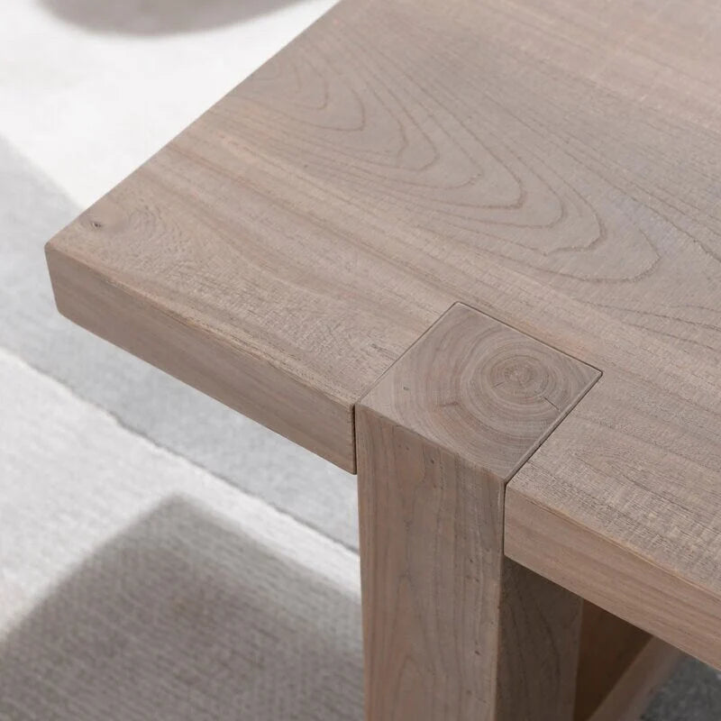 Table basse rustique en orme gris avec pieds traîneau