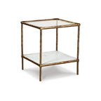 Table d'appoint Dalie 25 pouces, plateau en verre carré, marbre, or antique