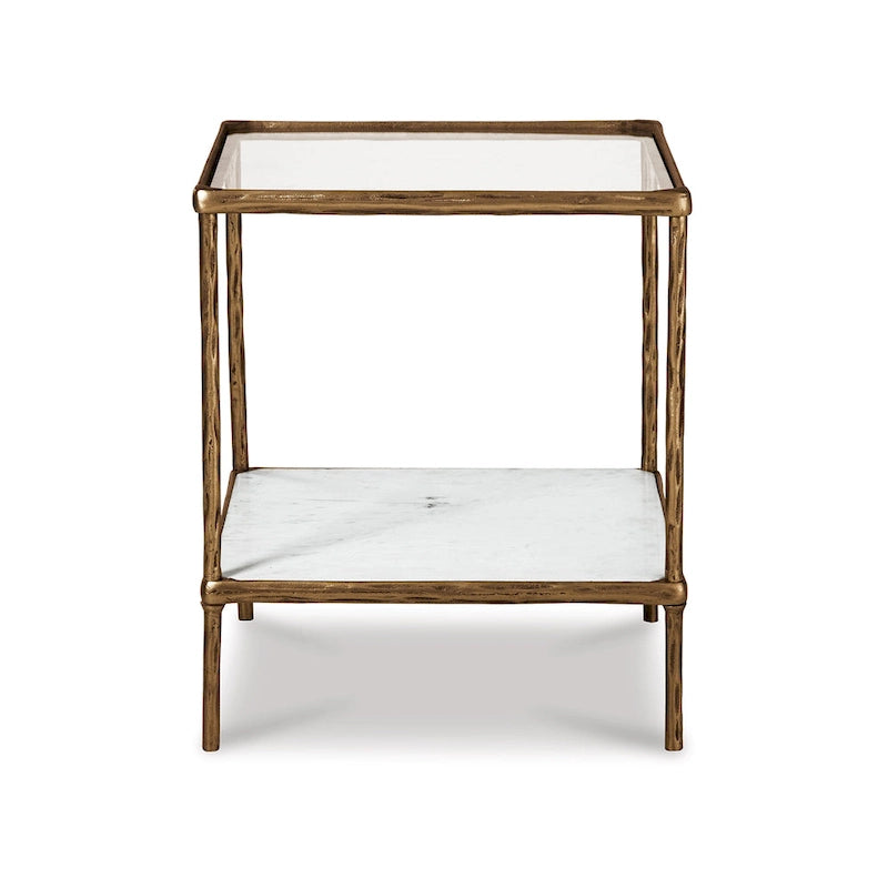 Table d'appoint Dalie 25 pouces, plateau en verre carré, marbre, or antique