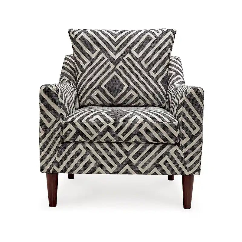 Fauteuil Morris, Gris, Motif géométrique blanc, Polyester, Bois marron