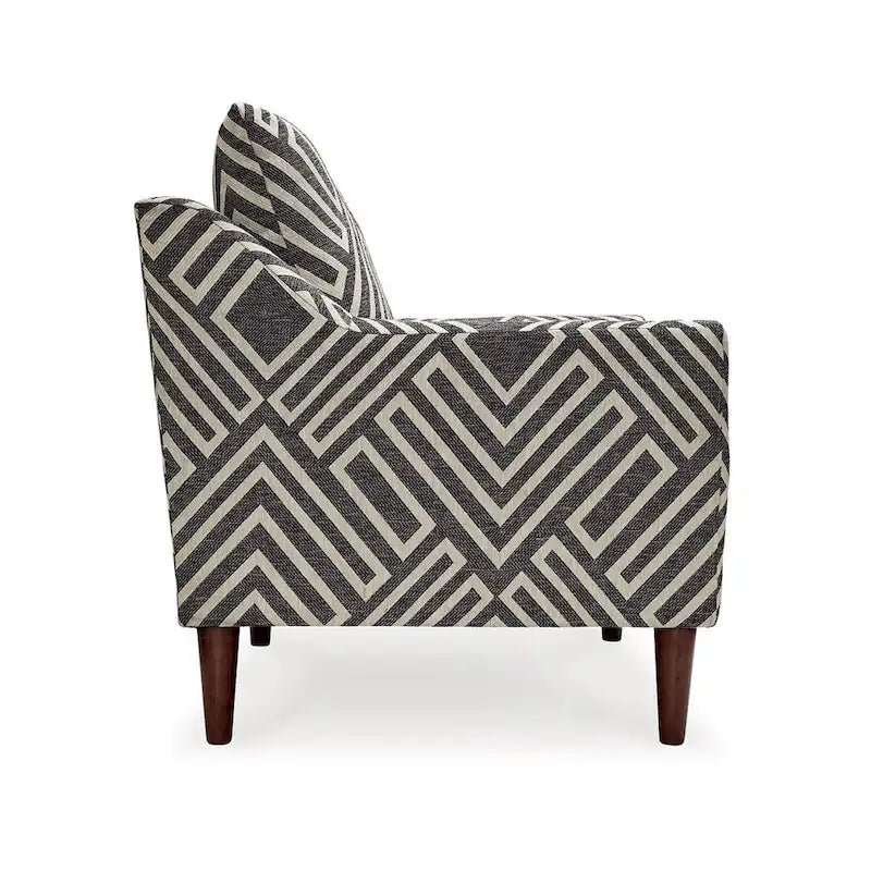 Fauteuil Morris, Gris, Motif géométrique blanc, Polyester, Bois marron