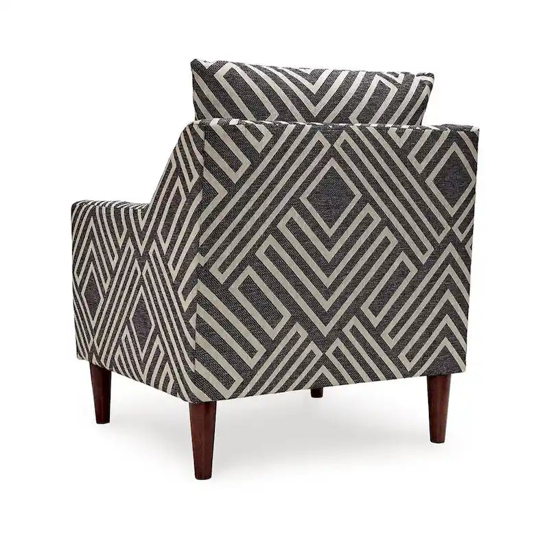 Fauteuil Morris, Gris, Motif géométrique blanc, Polyester, Bois marron