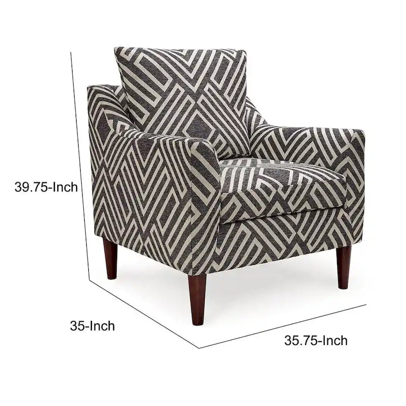 Fauteuil Morris, Gris, Motif géométrique blanc, Polyester, Bois marron