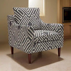 Fauteuil Morris, Gris, Motif géométrique blanc, Polyester, Bois marron