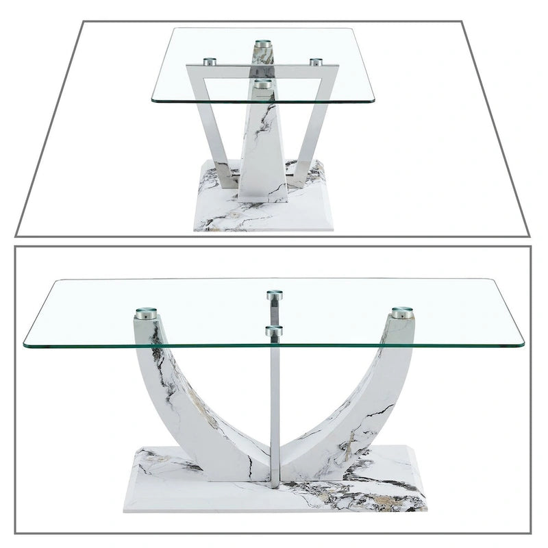 Table basse rectangulaire moderne et élégante avec plateau en verre et base en bois