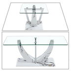 Table basse rectangulaire moderne et élégante avec plateau en verre et base en bois