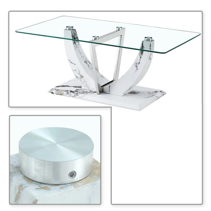 Table basse rectangulaire moderne et élégante avec plateau en verre et base en bois