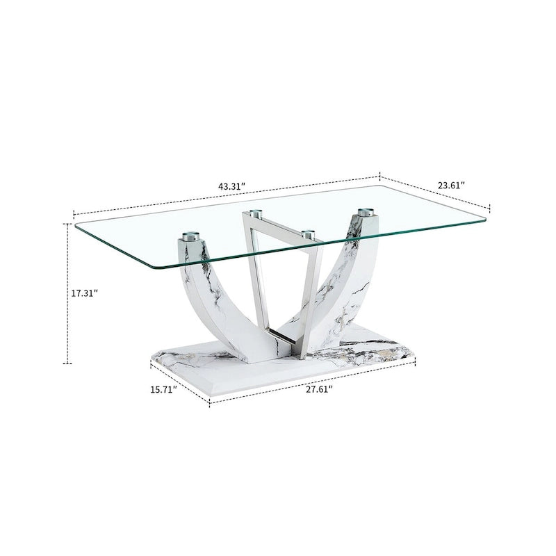 Table basse rectangulaire moderne et élégante avec plateau en verre et base en bois