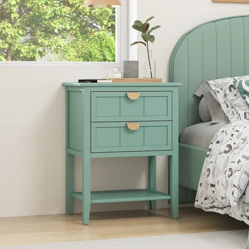 Table de Chevet à 2 Tiroirs, Style Américain, Table d'Appoint, Convient pour la Chambre à Coucher, le Salon, le Bureau