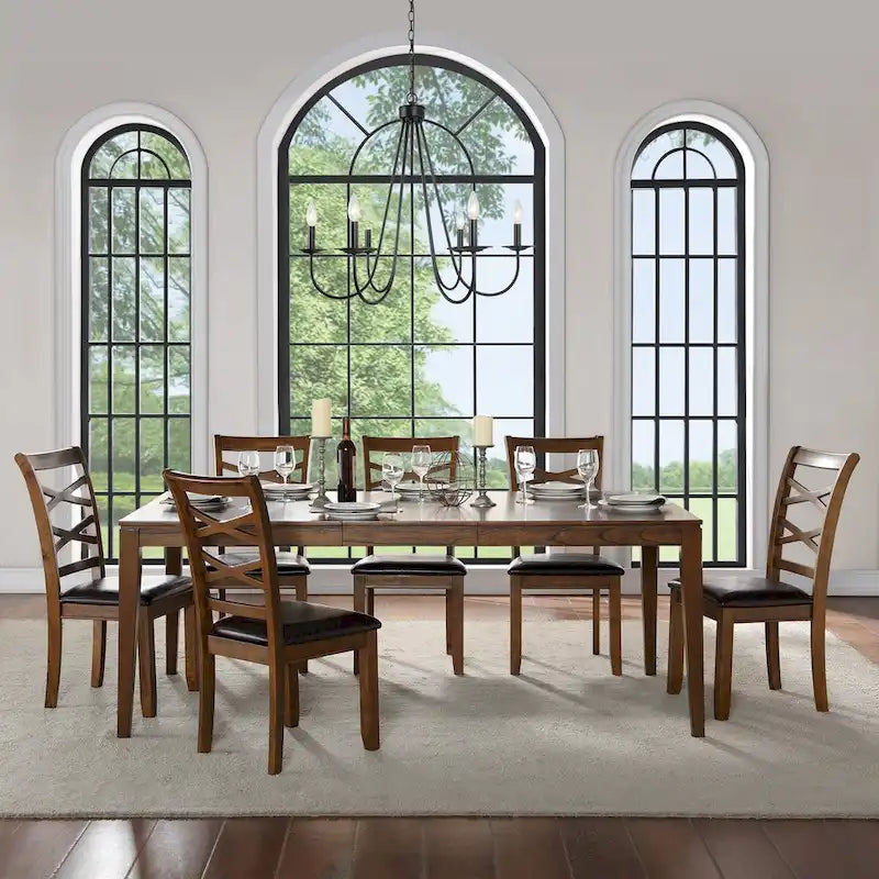 *Édition Limitée* Table à manger rectangulaire Zarbel 6-8 personnes, style Ferme Moderne, en bois massif, avec rallonge intégrée, pour salle à manger et cuisine