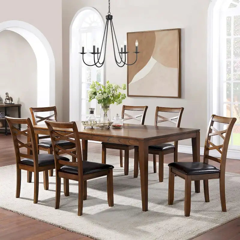 *Édition Limitée* Table à manger rectangulaire Zarbel 6-8 personnes, style Ferme Moderne, en bois massif, avec rallonge intégrée, pour salle à manger et cuisine