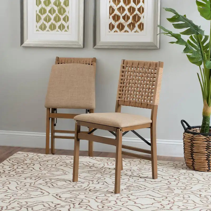 Chaise de salle à manger pliante en tissu naturel avec dossier