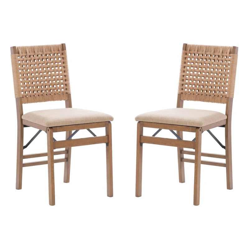 Chaise de salle à manger pliante en tissu naturel avec dossier
