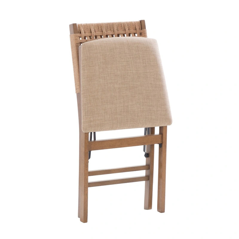 Chaise de salle à manger pliante en tissu naturel avec dossier