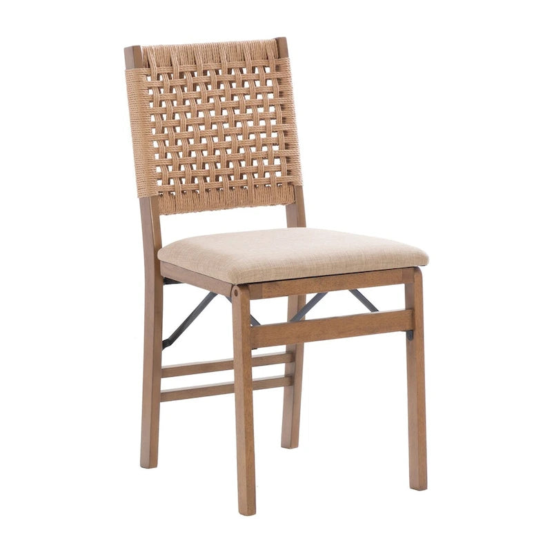 Chaise de salle à manger pliante en tissu naturel avec dossier