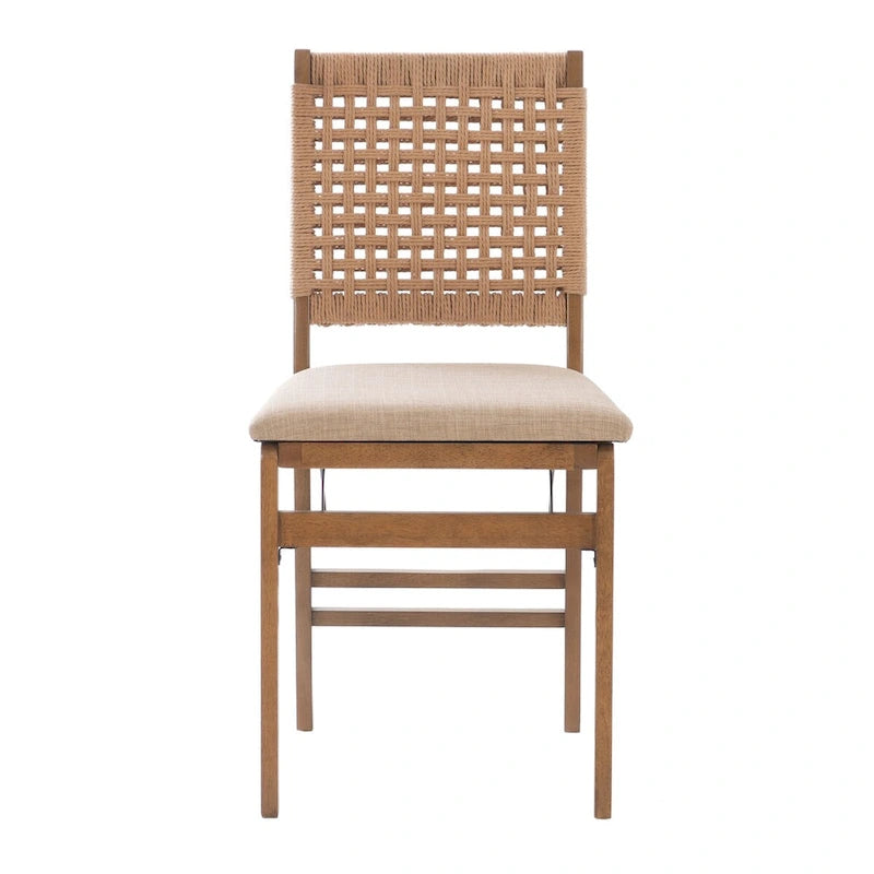 Chaise de salle à manger pliante en tissu naturel avec dossier