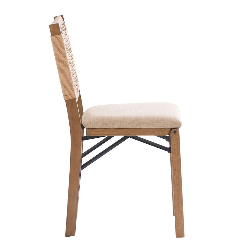 Chaise de salle à manger pliante en tissu naturel avec dossier
