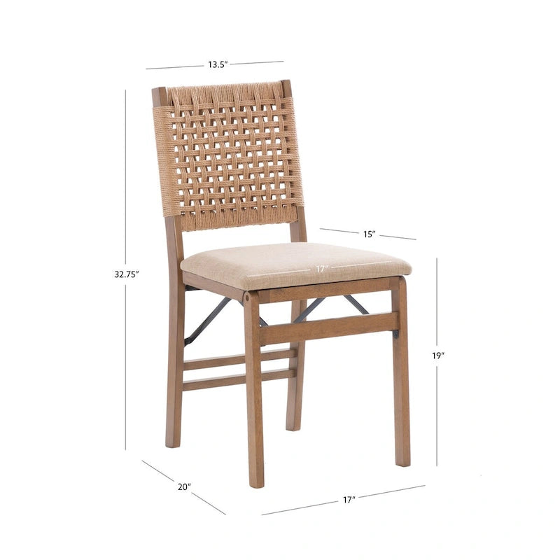 Chaise de salle à manger pliante en tissu naturel avec dossier