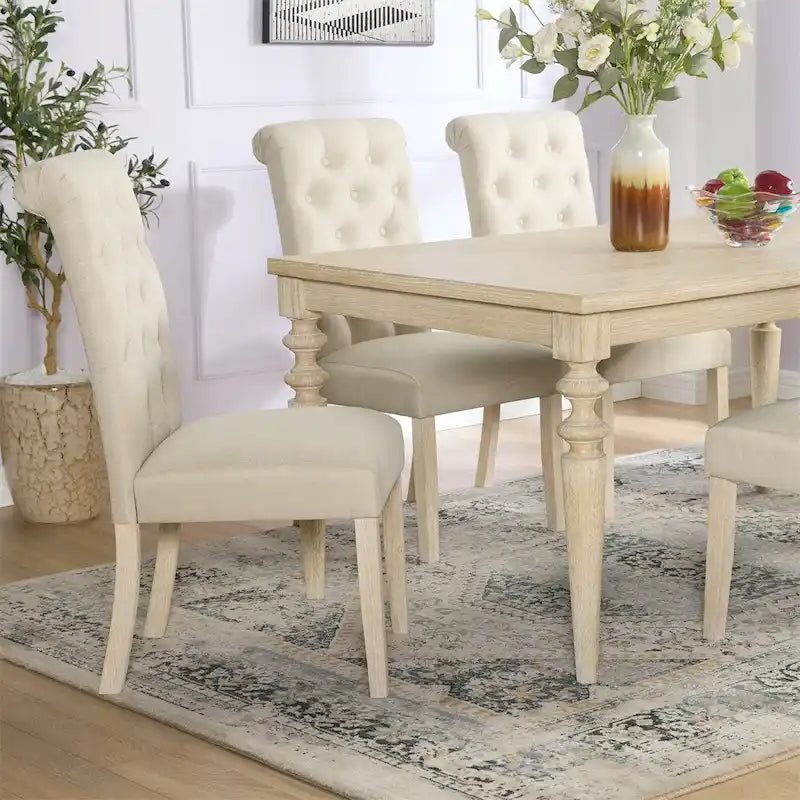 Table de salle à manger Amonia Urban Style avec pieds tournés en bois, finition blanche, filaire