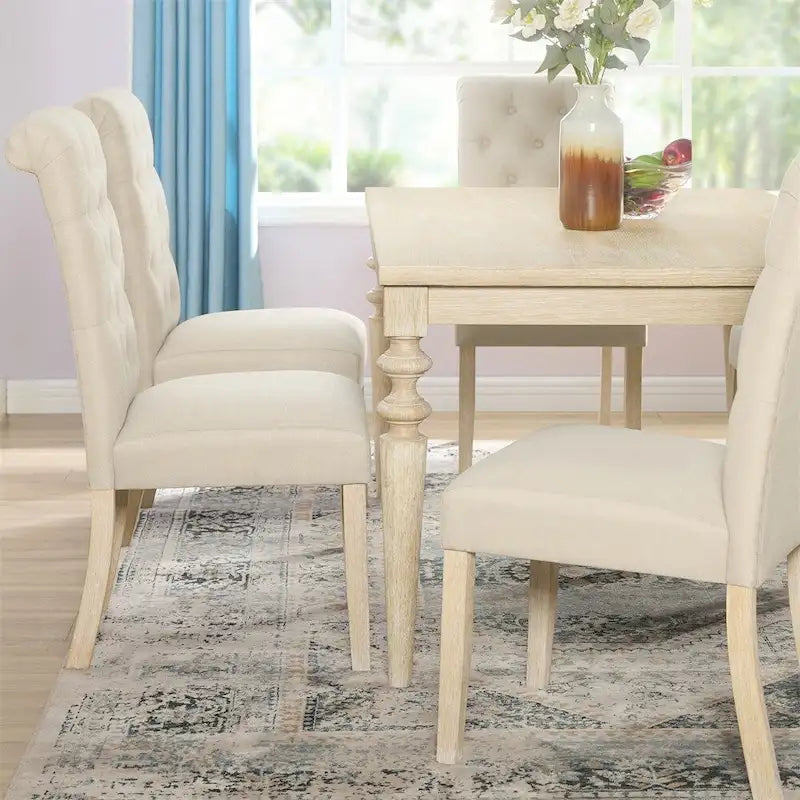 Table de salle à manger Amonia Urban Style avec pieds tournés en bois, finition blanche, filaire