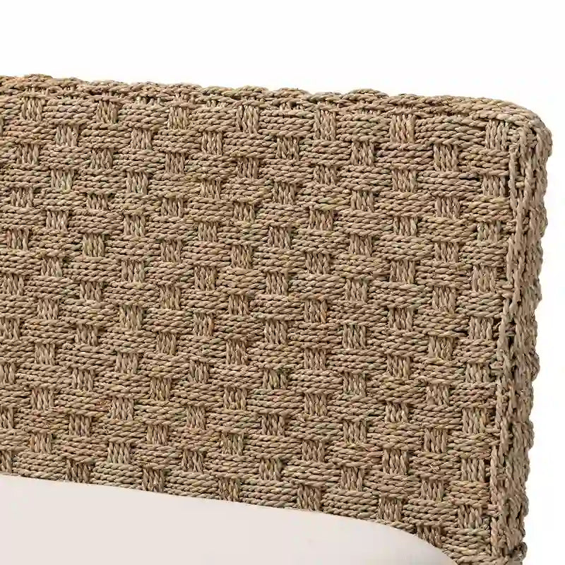 Ensemble banquette de coin repas 2 pièces Denver en bois d'acacia et herbe de mer naturelle, style bohème moderne