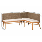 Ensemble banquette de coin repas 2 pièces Denver en bois d'acacia et herbe de mer naturelle, style bohème moderne