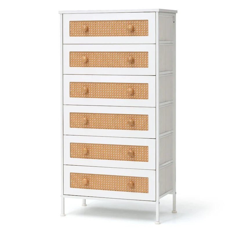 Commode à 6 tiroirs, tour de rangement en rotin PE, meuble de rangement