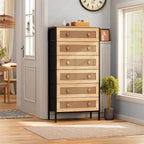 Commode à 6 tiroirs, tour de rangement en rotin PE, meuble de rangement