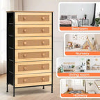 Commode à 6 tiroirs, tour de rangement en rotin PE, meuble de rangement