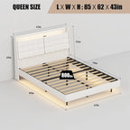 Lit plateforme rembourré avec tête de lit et station de recharge, format Queen Size, avec LED