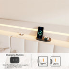 Lit plateforme rembourré avec tête de lit et station de recharge, format Queen Size, avec LED